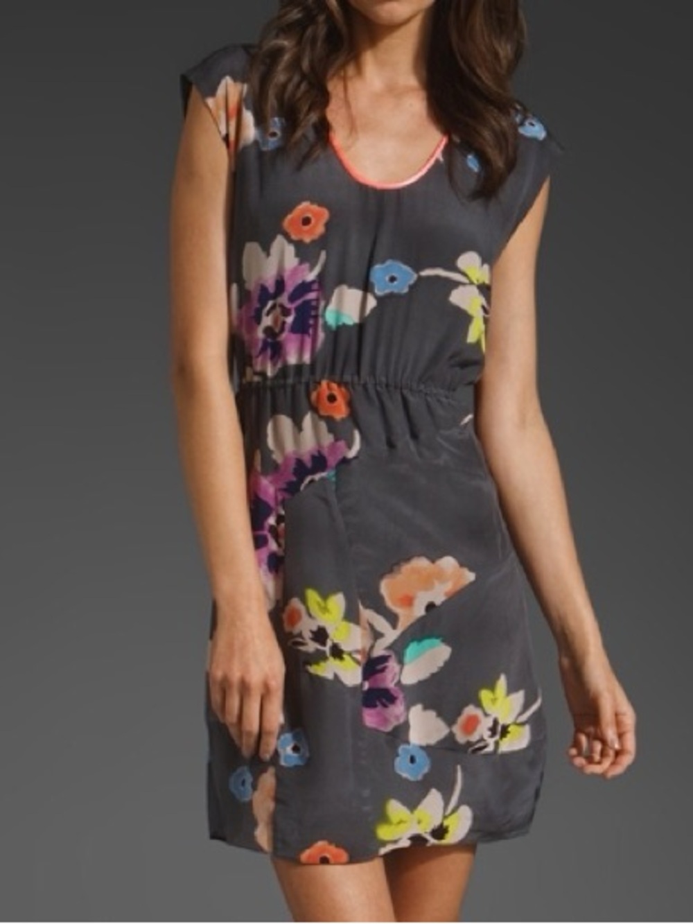 Rebecca Taylor Wild Rose Abstract Floral Silk Open Back Dress Gray Size 0